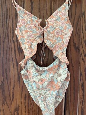 Floral Peach Ruffle One-Piece Swimsuit
